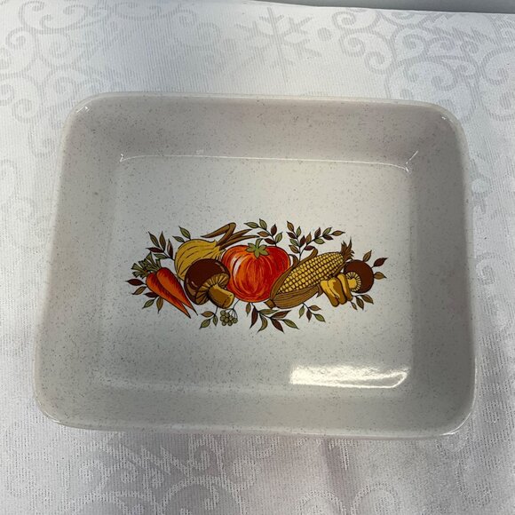 Vintage Ovenproof Ceramic Baking Dish Rectangular Fall Harvest Design - Picture 3 of 7